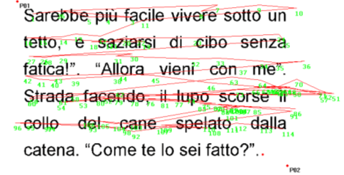 Figura 3 - Traccia oculomotoria in un compito di lettura di un paziente con emianopsia